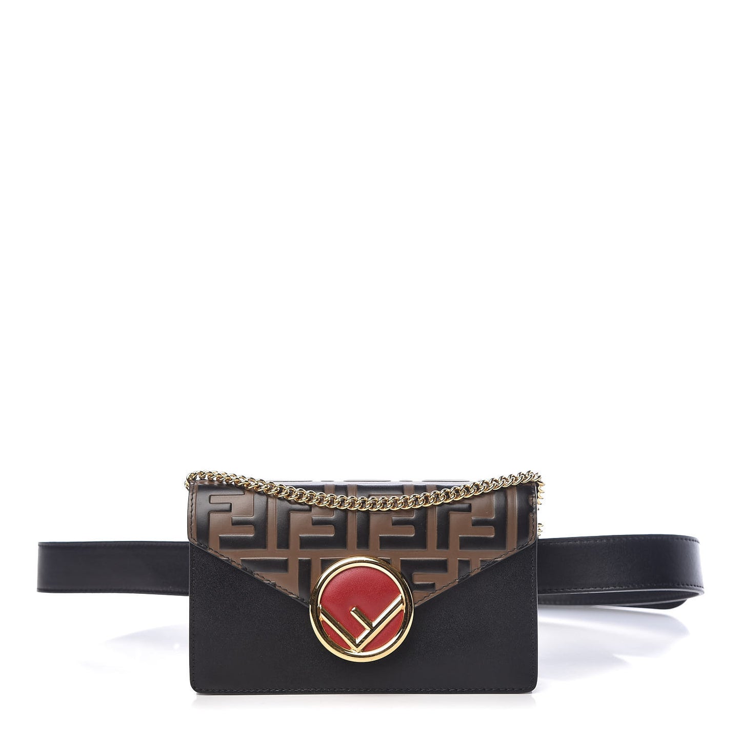 Vitello Liberty F is Fendi Bi-Color FF 1974 Embossed Envelope Belt Bag Maya Black