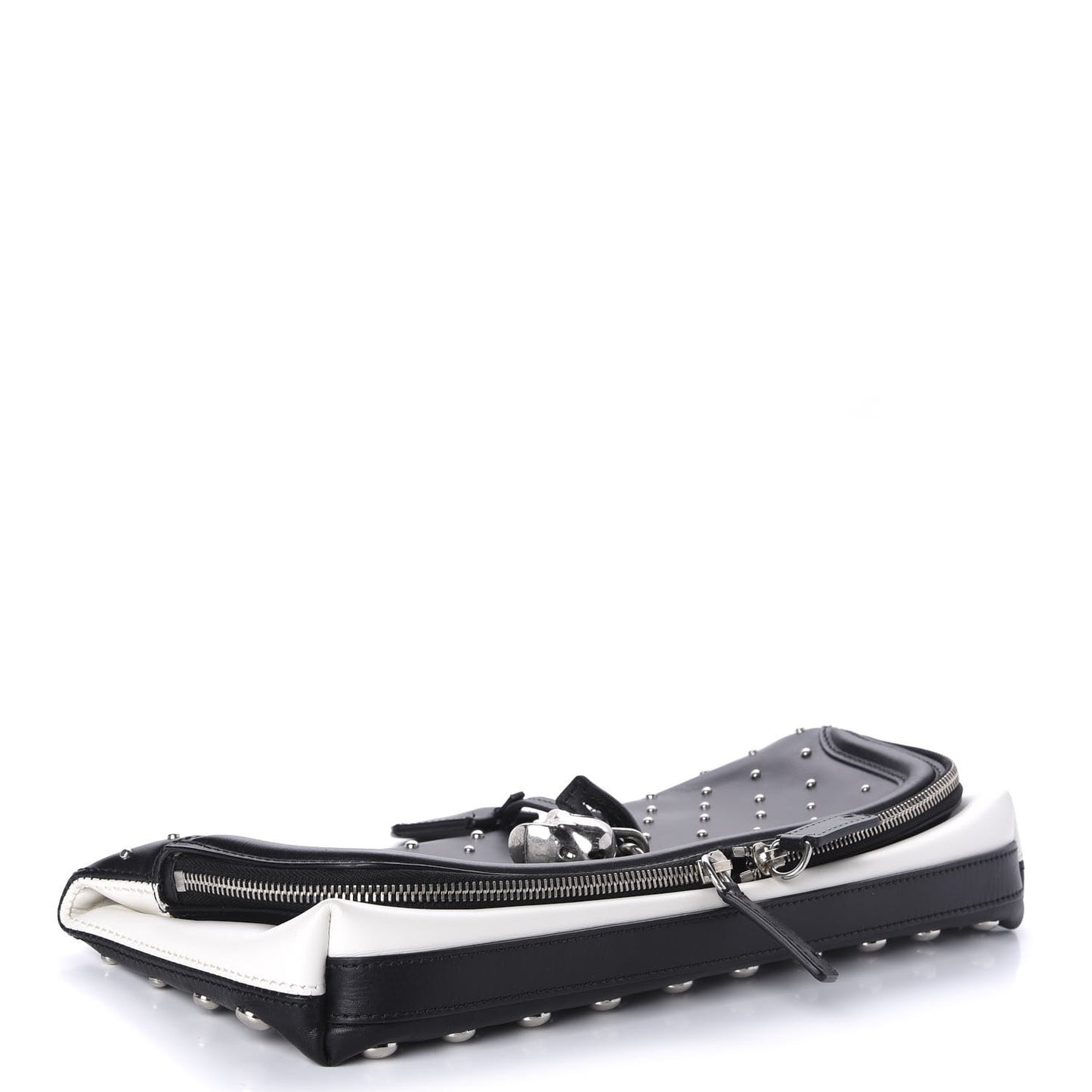 Calfskin Studded Padlock Skull Clutch Black