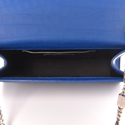 Saint Laurent Calfskin Crocodile Embossed Medium Classic Monogram Kate Tassel Satchel Bleu Majorelle 5 of 11