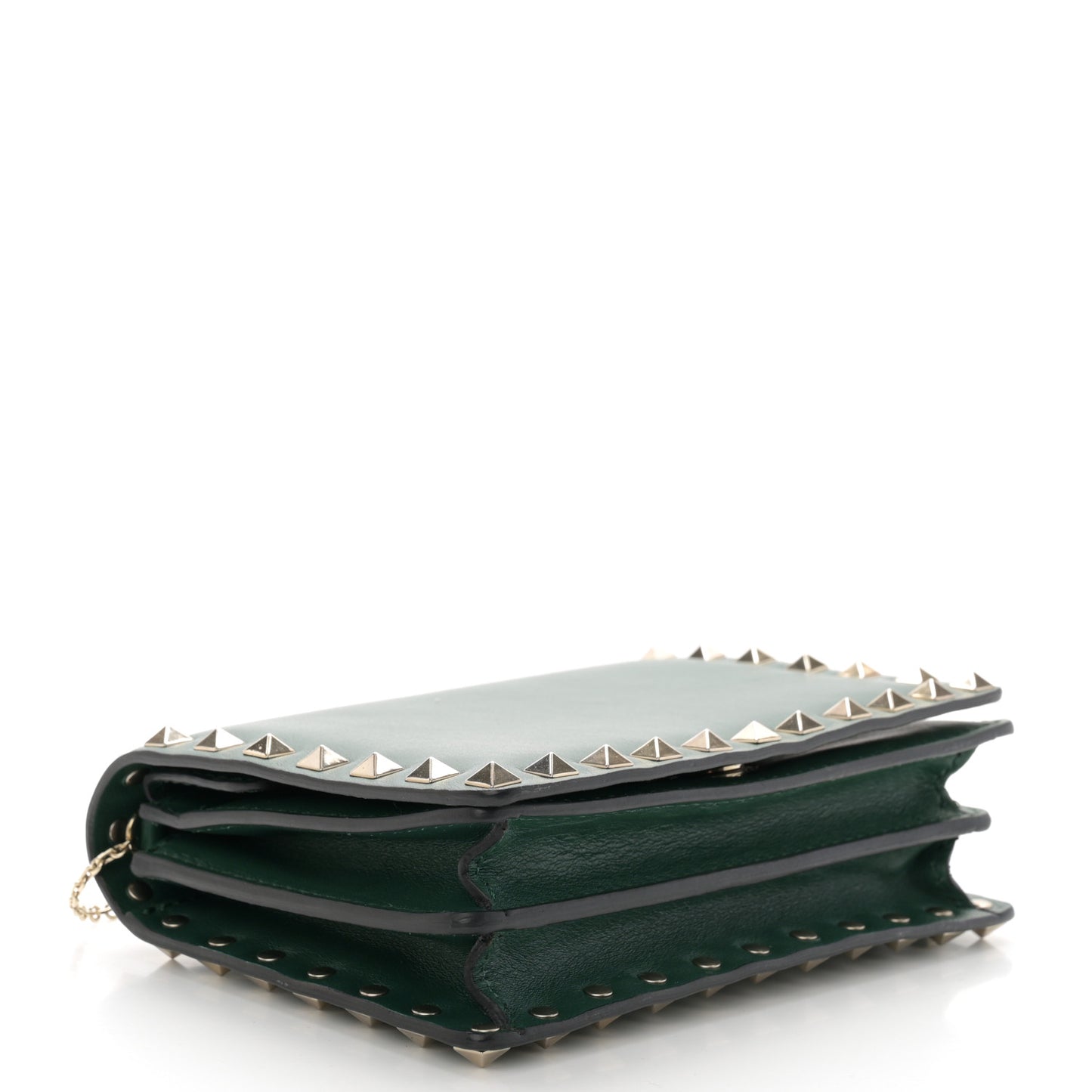 Calfskin Rockstud Wallet On Chain Green