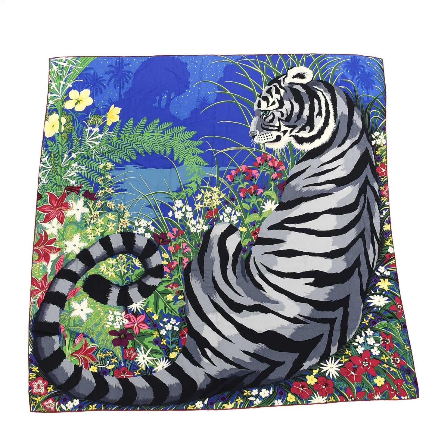Cashmere Silk Tyger Tyger Shawl 140 Bleu Dur Vert Gris