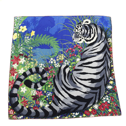 Hermes Cashmere Silk Tyger Tyger Shawl 140 Bleu Dur Vert Gris 1 of 4