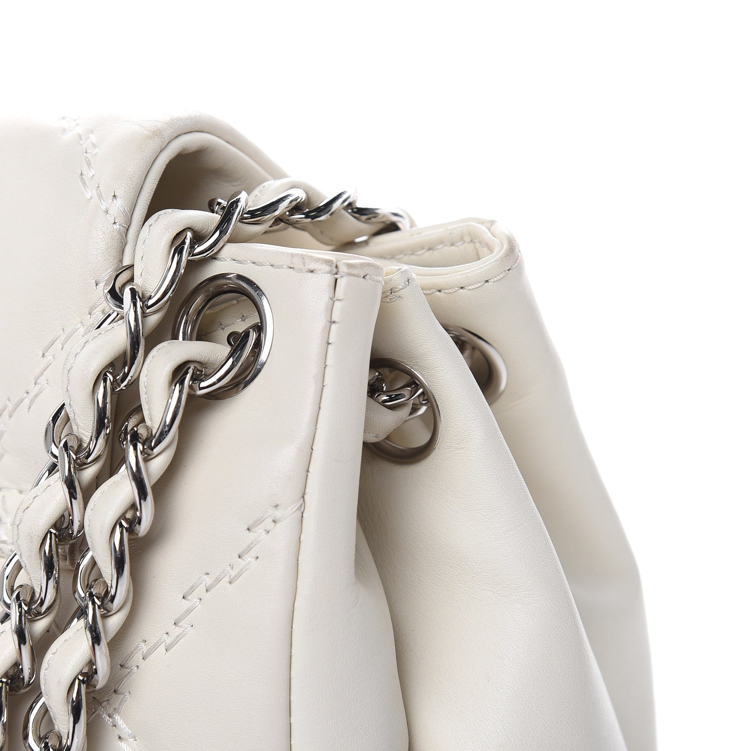 Chanel Calfskin Double Stitch Large Hamptons Flap Bag White 9 of 20