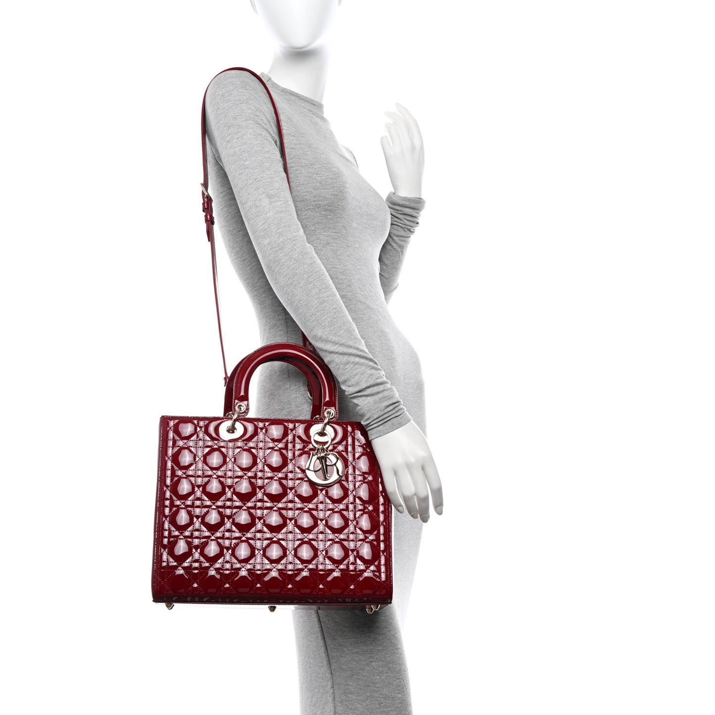 CHRISTIAN DIOR Patent Cannage Large Lady Dior Red