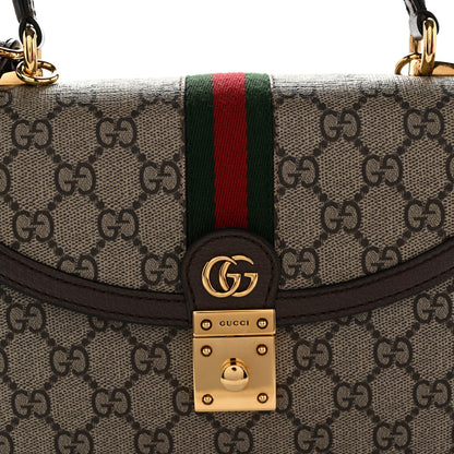 Gucci GG Supreme Monogram Textured Dollar Calfskin Web Small Ophidia Padlock Top Handle Bag Beige Ebony New Acero 9 of 11