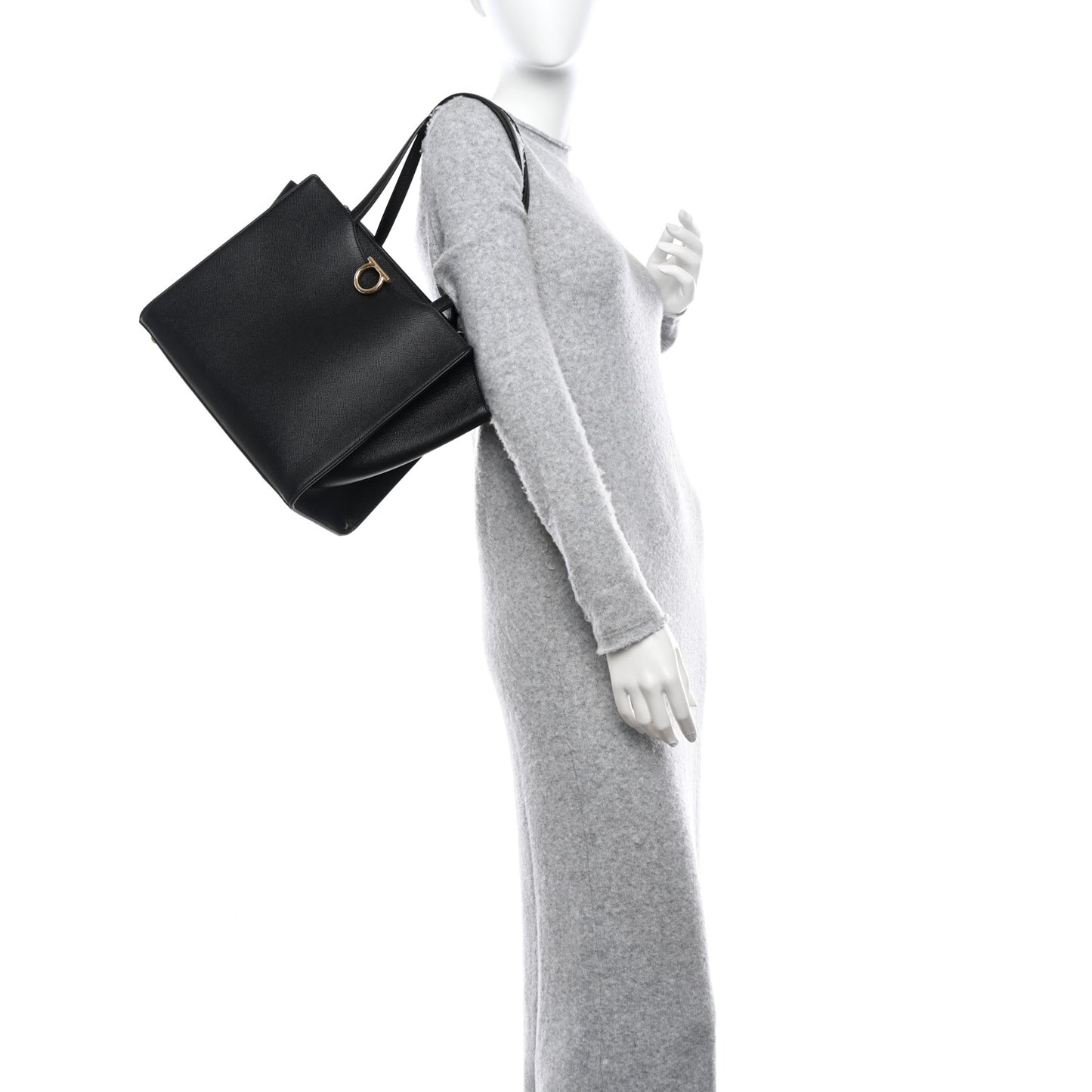Grainy Calfskin Gemini Tote Black