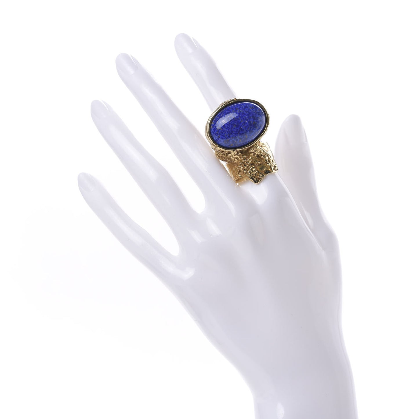 Glass Cabochon Arty Ovale Ring 6 Gold Lapis