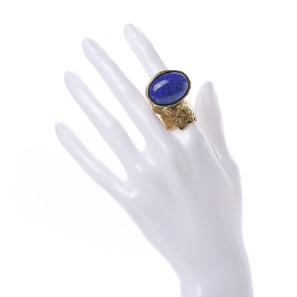 Saint Laurent Glass Cabochon Arty Ovale Ring 6 Gold Lapis 2 of 6