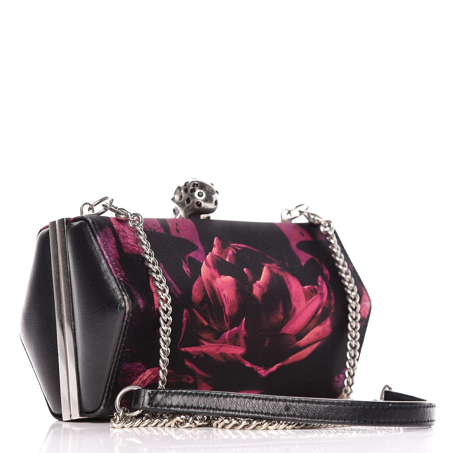 Silk Night Flowers Hexagon Skull Chain Clutch Multicolor Black