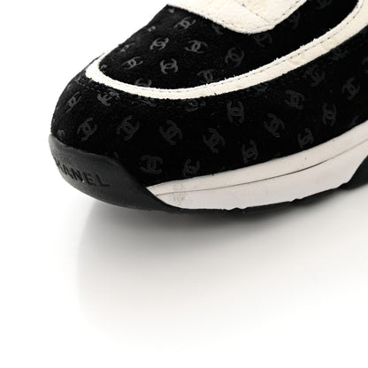 Chanel Nylon Suede Calfskin Printed CC Sneakers 39.5 White Black 10 of 13