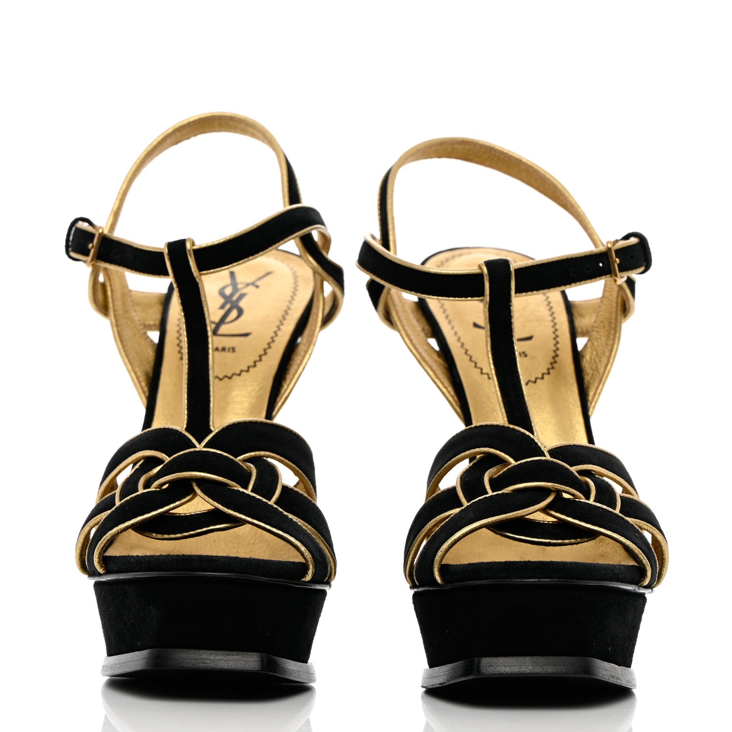 Saint Laurent Suede Tribute 105 Platform Sandals 38.5 Black Gold 2 of 11