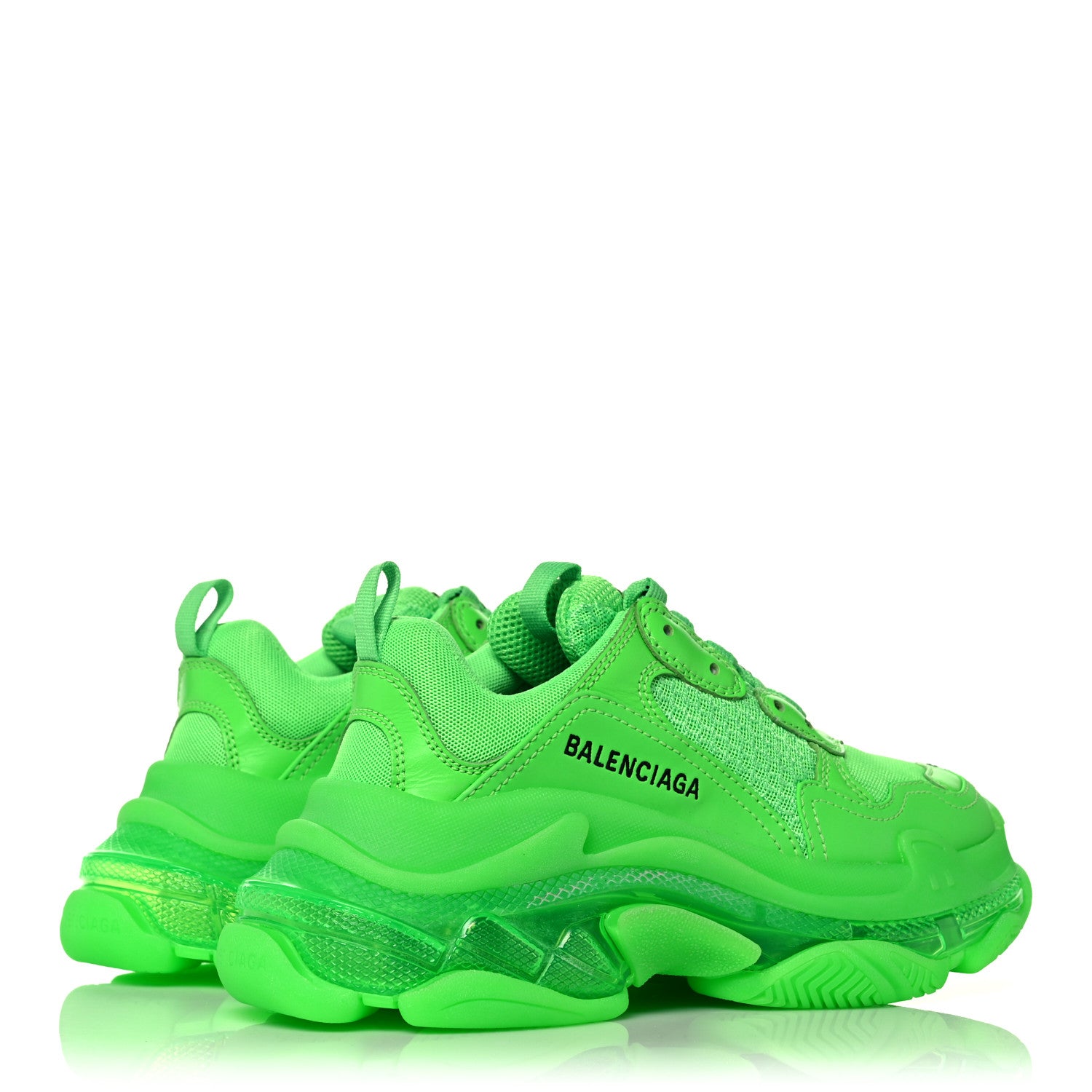 Balenciaga Fabric Mesh Clear Sole Womens Triple S Sneakers 37 Fluo Green 4 of 11