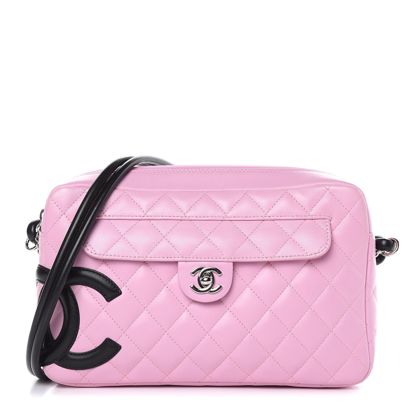 Calfskin Quilted Cambon Camera Bag Pink Black