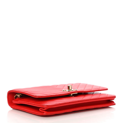 Chanel Lambskin Chevron Quilted Trendy CC Wallet On Chain WOC Red 4 of 18