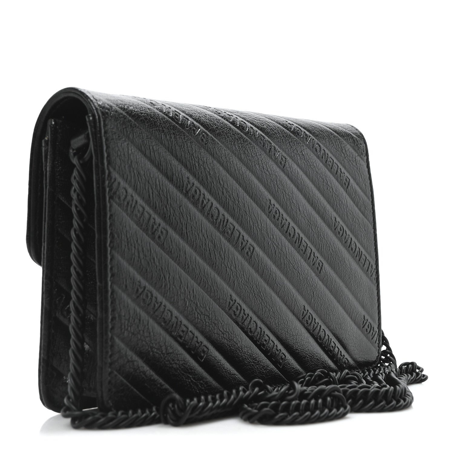 Balenciaga Shiny Goatskin Logo Embossed Monochrome BB Wallet On Chain Black 3 of 9
