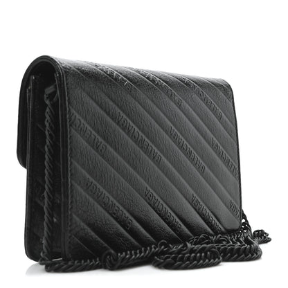 Balenciaga Shiny Goatskin Logo Embossed Monochrome BB Wallet On Chain Black 3 of 9