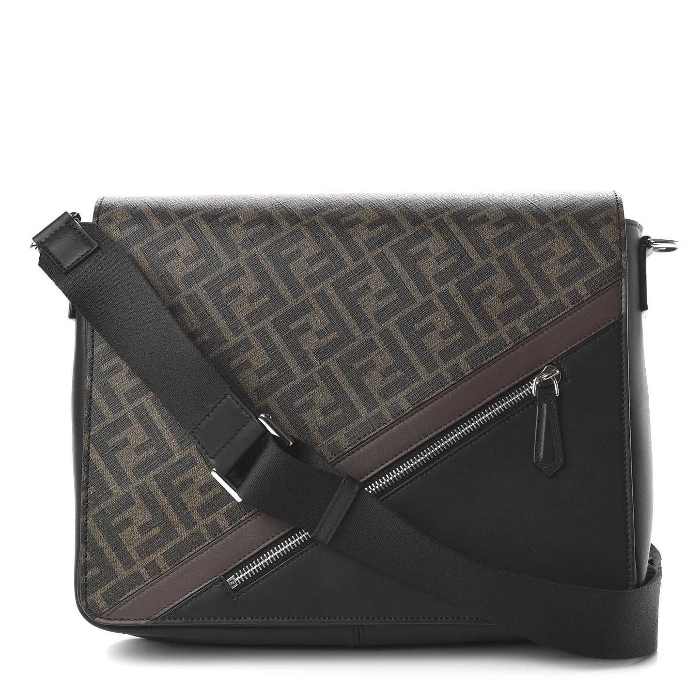 Glazed Fabric Vitello Liberty FF 1974 Diagonal New Messenger Flap Tobacco Moresco Black