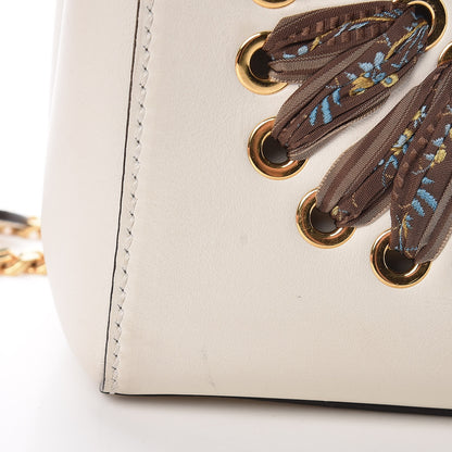 Fendi Vitello Baltico Ribbon Lace Up Floral Small DotCom Click Chain Satchel White Multicolor 13 of 19