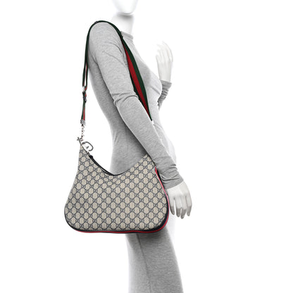 Gucci GG Supreme Monogram Textured Calfskin Web Large Attache Shoulder Bag Beige Blue 2 of 11