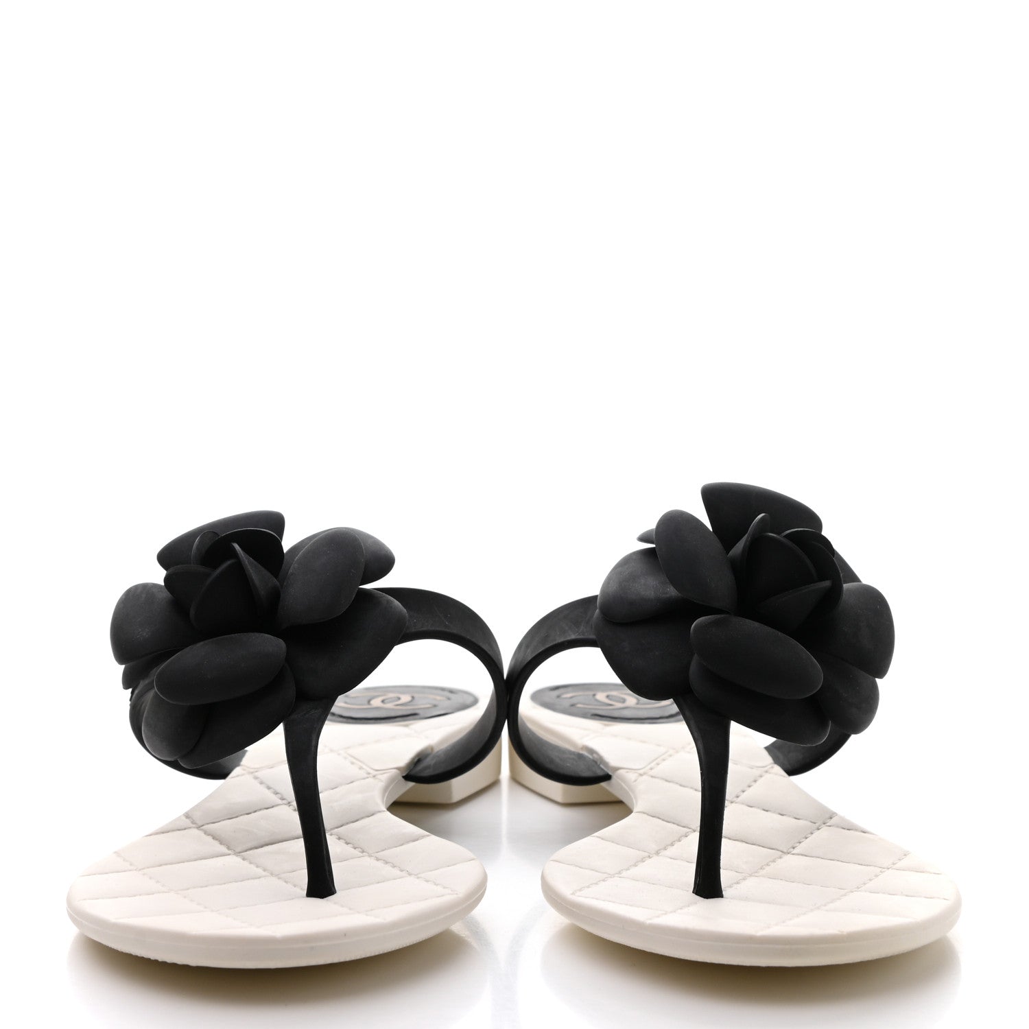 Chanel Jelly Quilted Camellia Thong Sandals 38 White Black 2 of 7