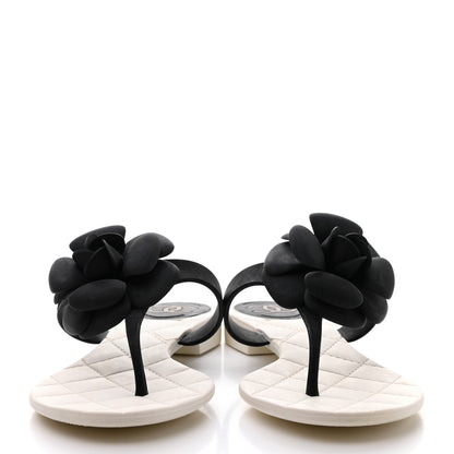 Chanel Jelly Quilted Camellia Thong Sandals 38 White Black 2 of 7