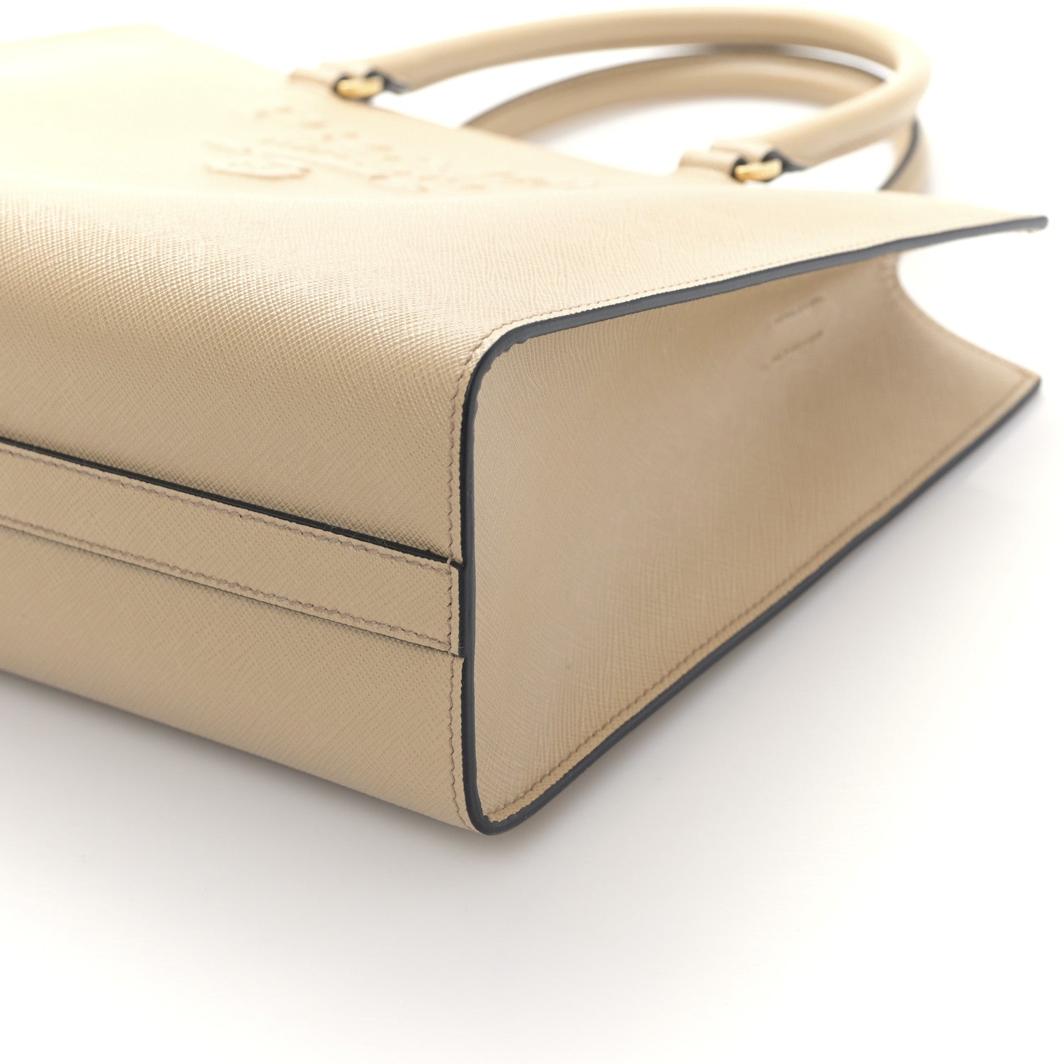 Prada Saffiano Lux Logo Embossed Medium Shoulder Tote Handbag Sabbia 8 of 8