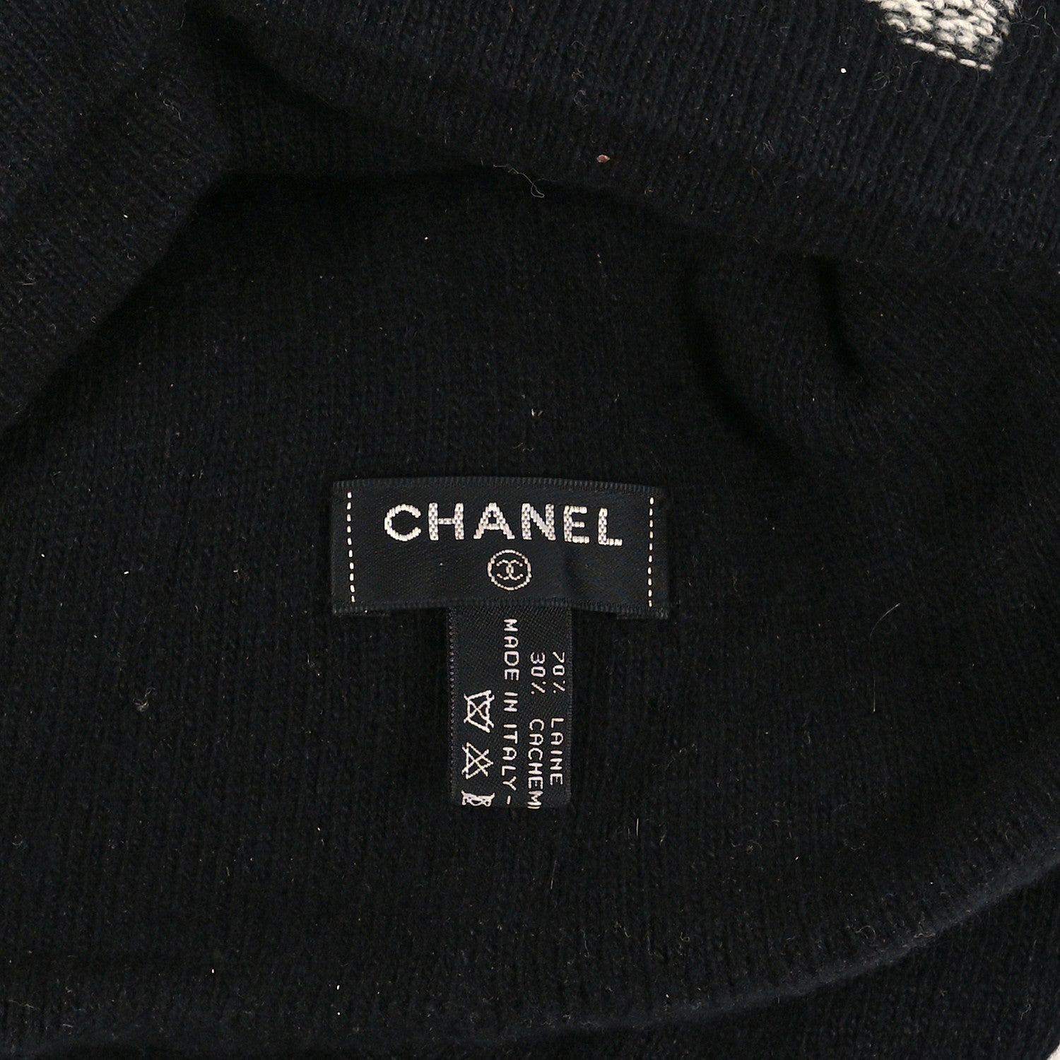 Chanel Wool Cashmere Logo Beanie Hat Black Light Grey 4 of 4