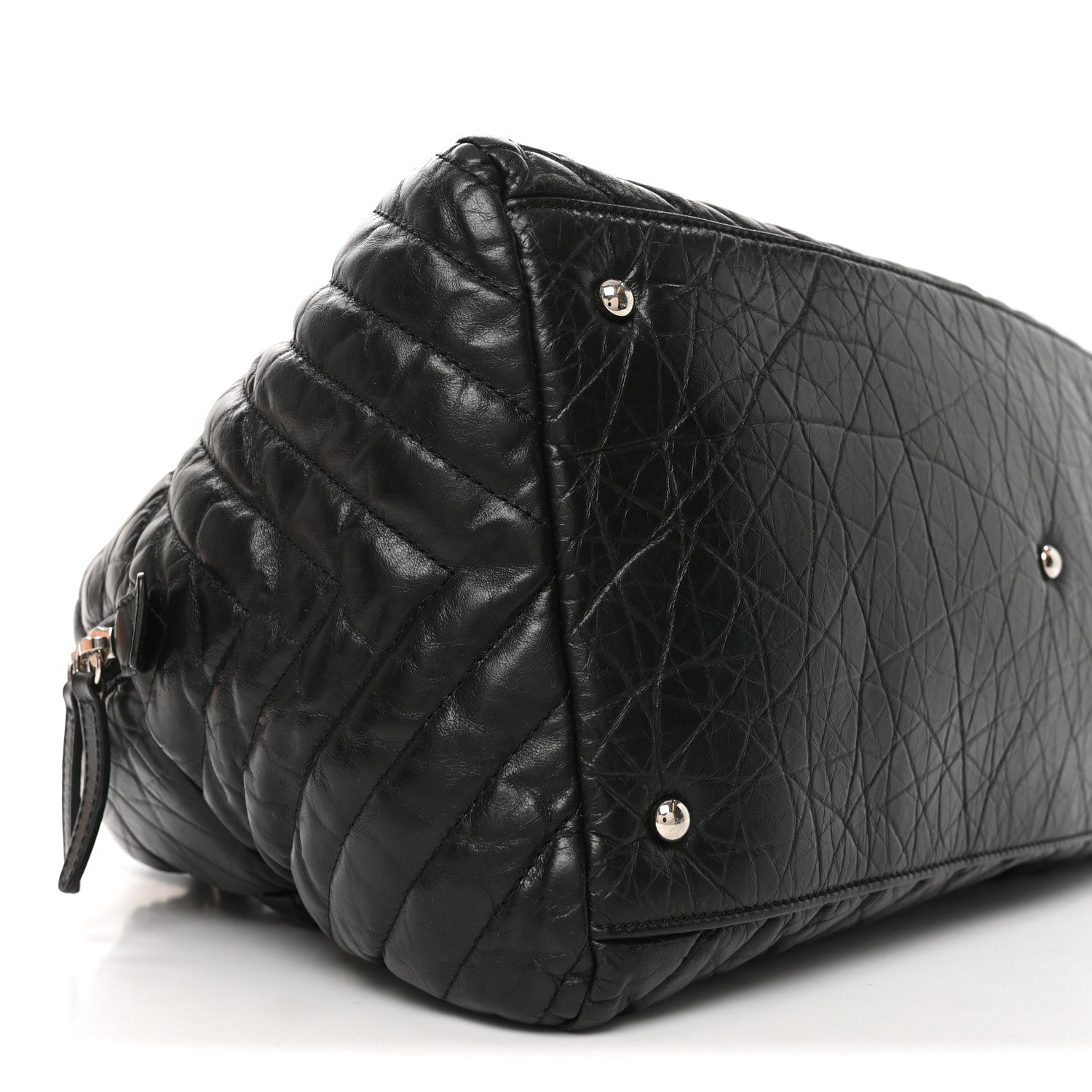 Chanel Aged Calfskin Chevron Large Soft Bowling Bag Black 9 of 10