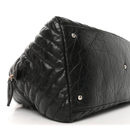 Chanel Aged Calfskin Chevron Large Soft Bowling Bag Black 9 of 10