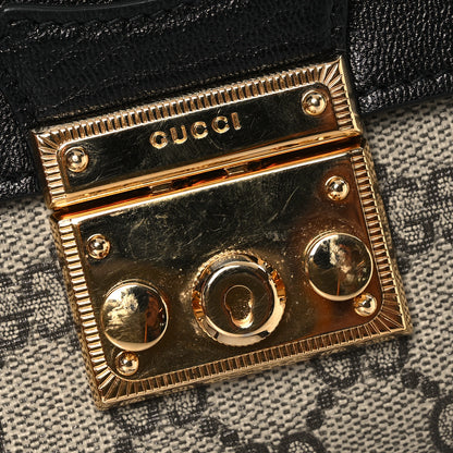 Gucci GG Supreme Monogram Calfskin Mini Padlock Top Handle Shoulder Bag Beige Black Cuir 12 of 12