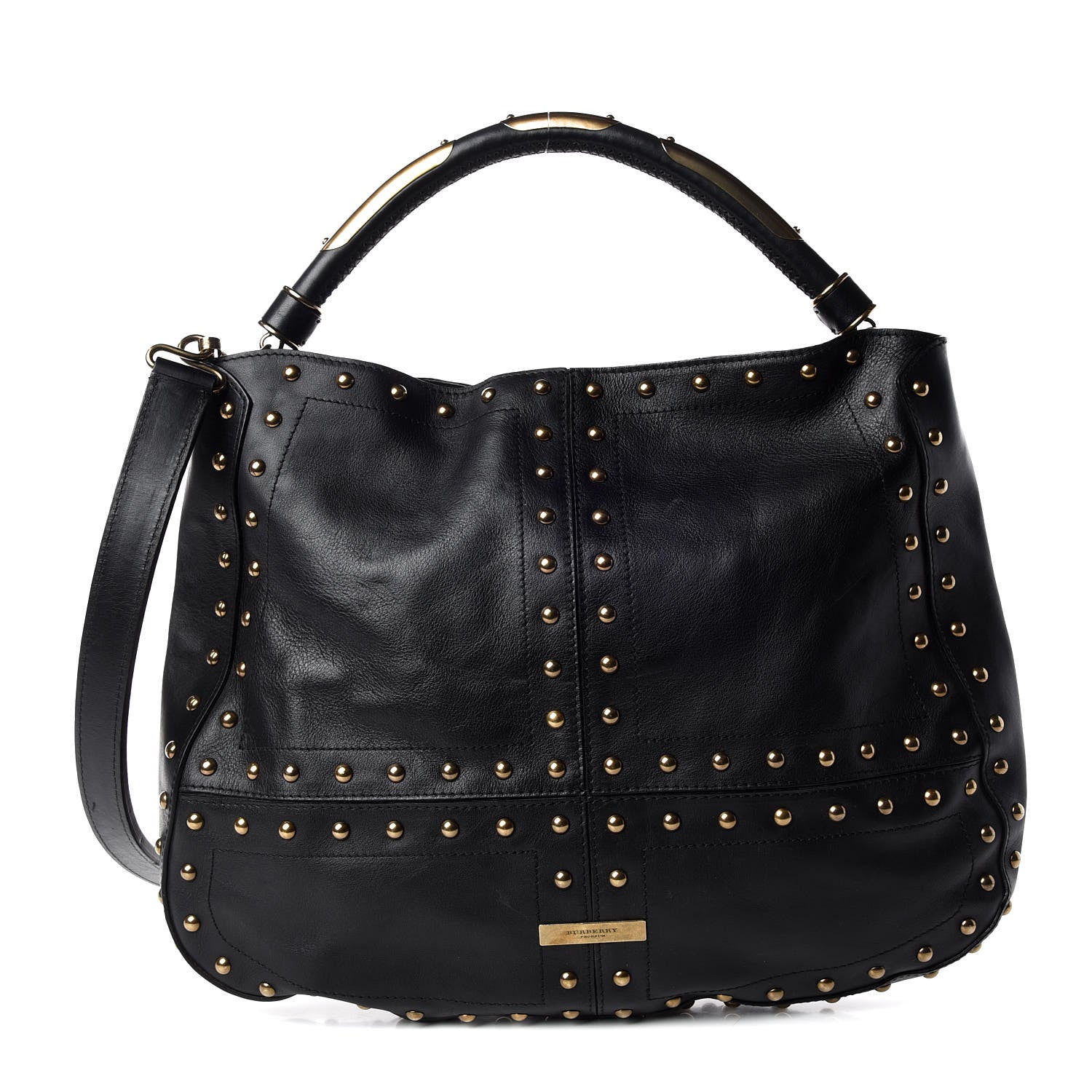 Burberry Calfskin Studded Medium Sampson Hobo Black 1 of 11