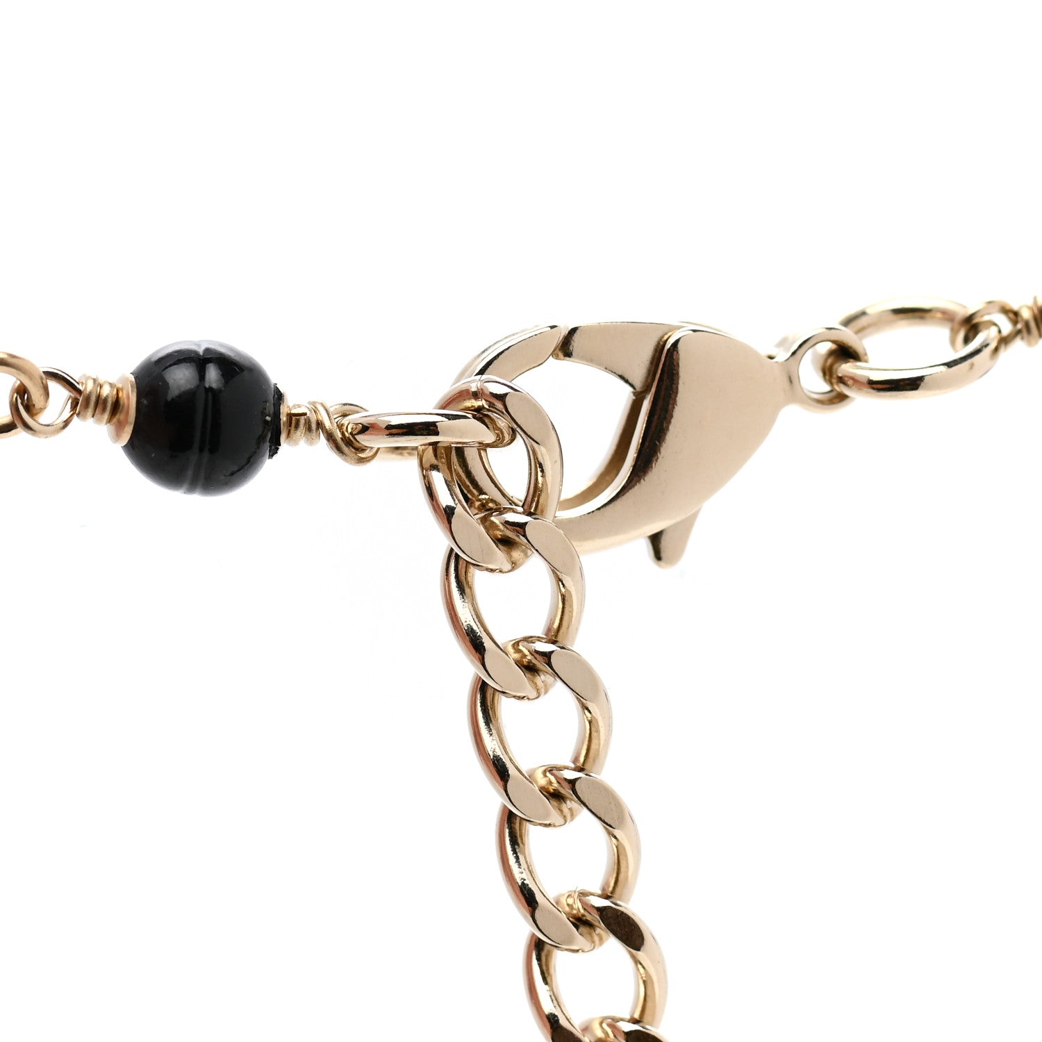 Chanel Pearl Bead Heart CC Long Necklace Gold Black 5 of 7