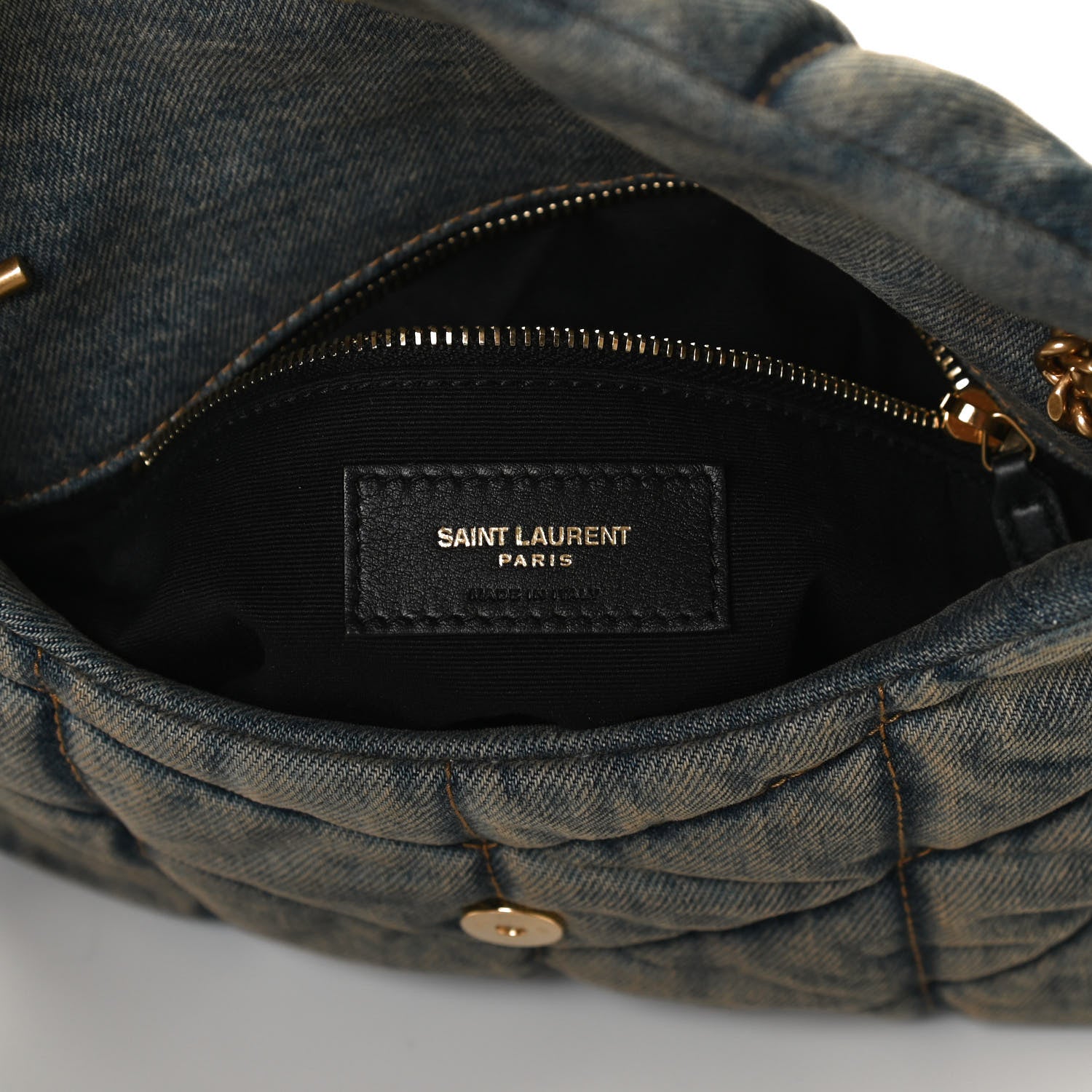 Saint Laurent Denim Quilted Toy Loulou Puffer Monogram Chain Satchel Blue Black 6 of 12