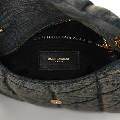Saint Laurent Denim Quilted Toy Loulou Puffer Monogram Chain Satchel Blue Black 6 of 12