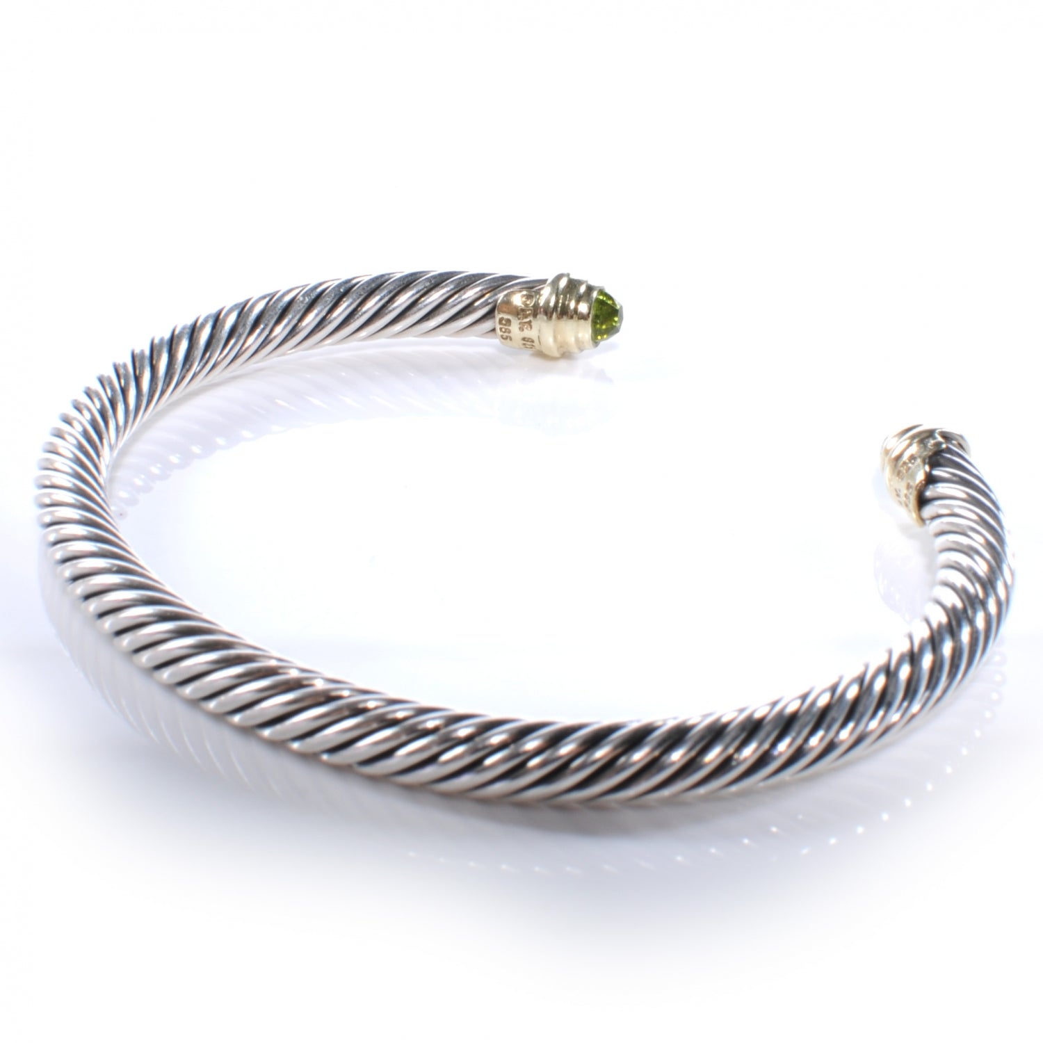 David Yurman Sterling Silver 14k Peridot 5mm Cable Collection Bracelet 5 of 5