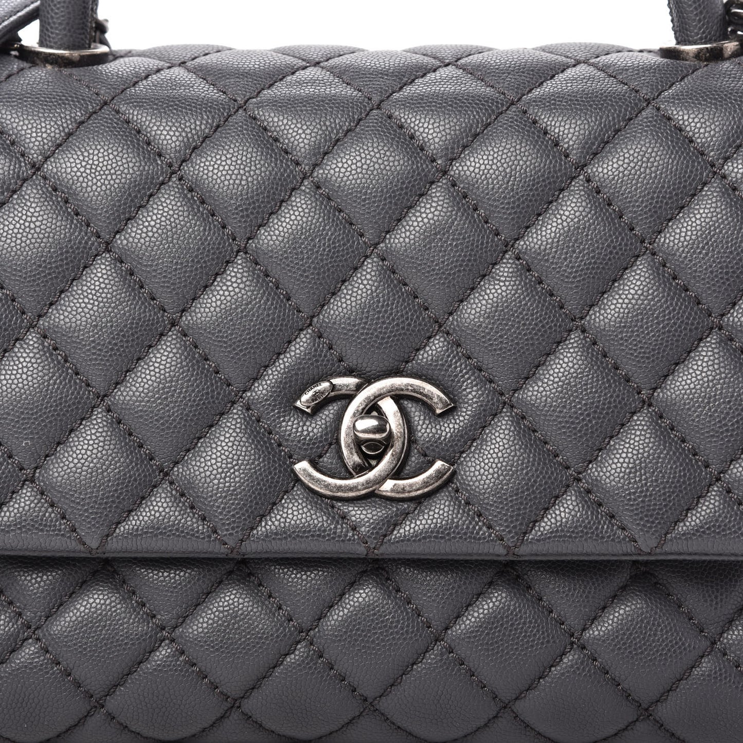 Caviar Quilted Small Coco Handle Flap Gray