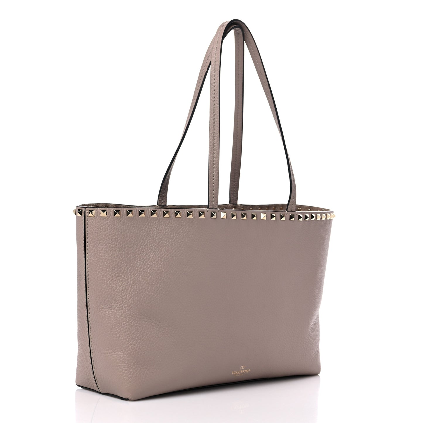 Grained Calfskin Small Rockstud Shoulder Tote Poudre