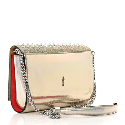 Christian Louboutin Metallic Glitter Patent Calfskin Spikes Boudoir Chain Wallet Silver 3 of 17