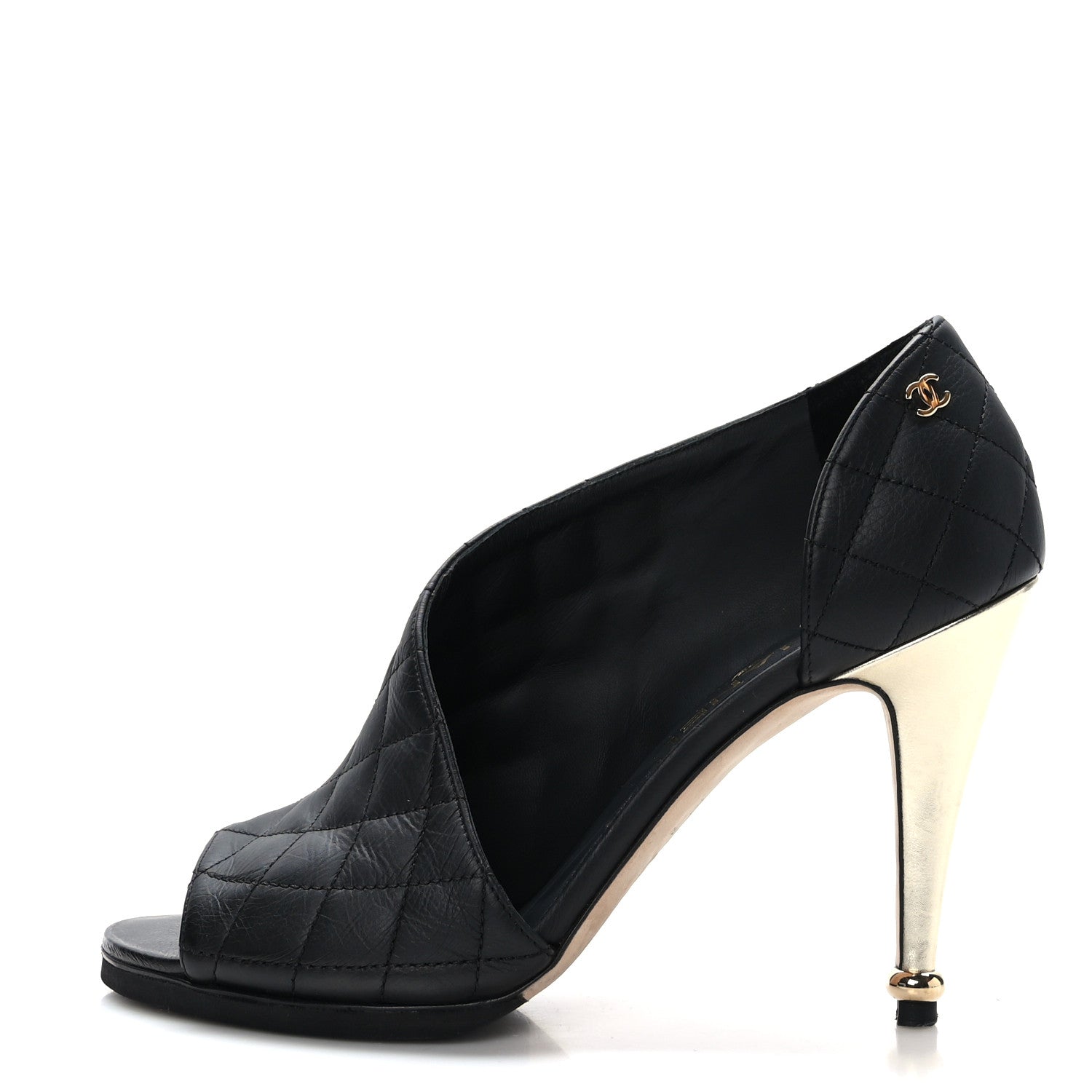 Chanel Calfskin Quilted Peep Toe Pumps 38 Black 1 of 8
