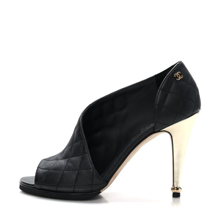 Chanel Calfskin Quilted Peep Toe Pumps 38 Black 1 of 8