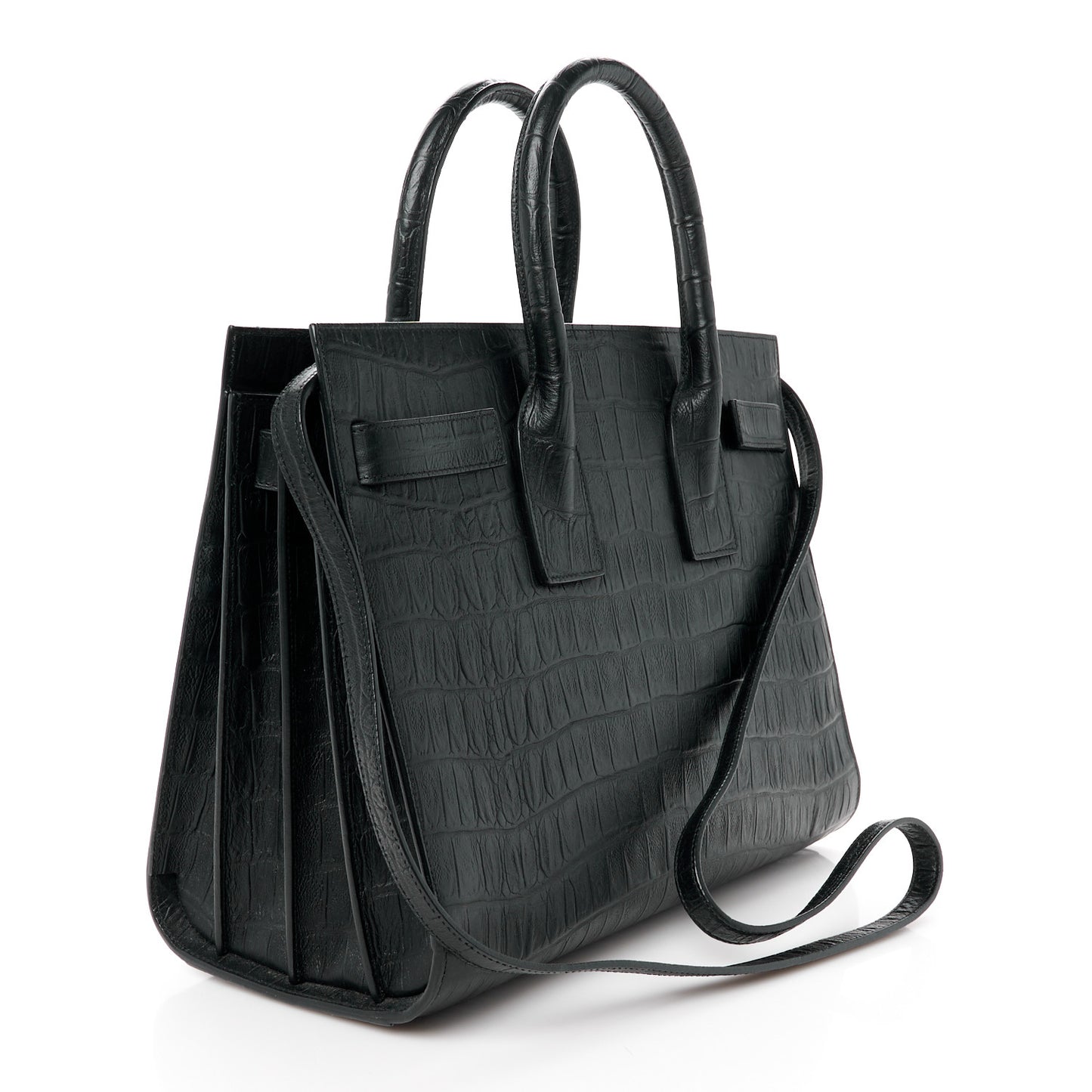 Calfskin Crocodile Embossed Small Supple Sac de Jour Black