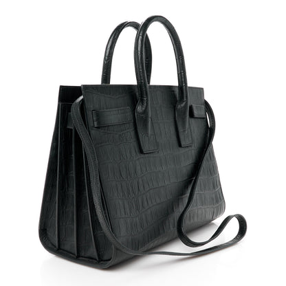 Saint Laurent Calfskin Crocodile Embossed Small Supple Sac de Jour Black 3 of 11