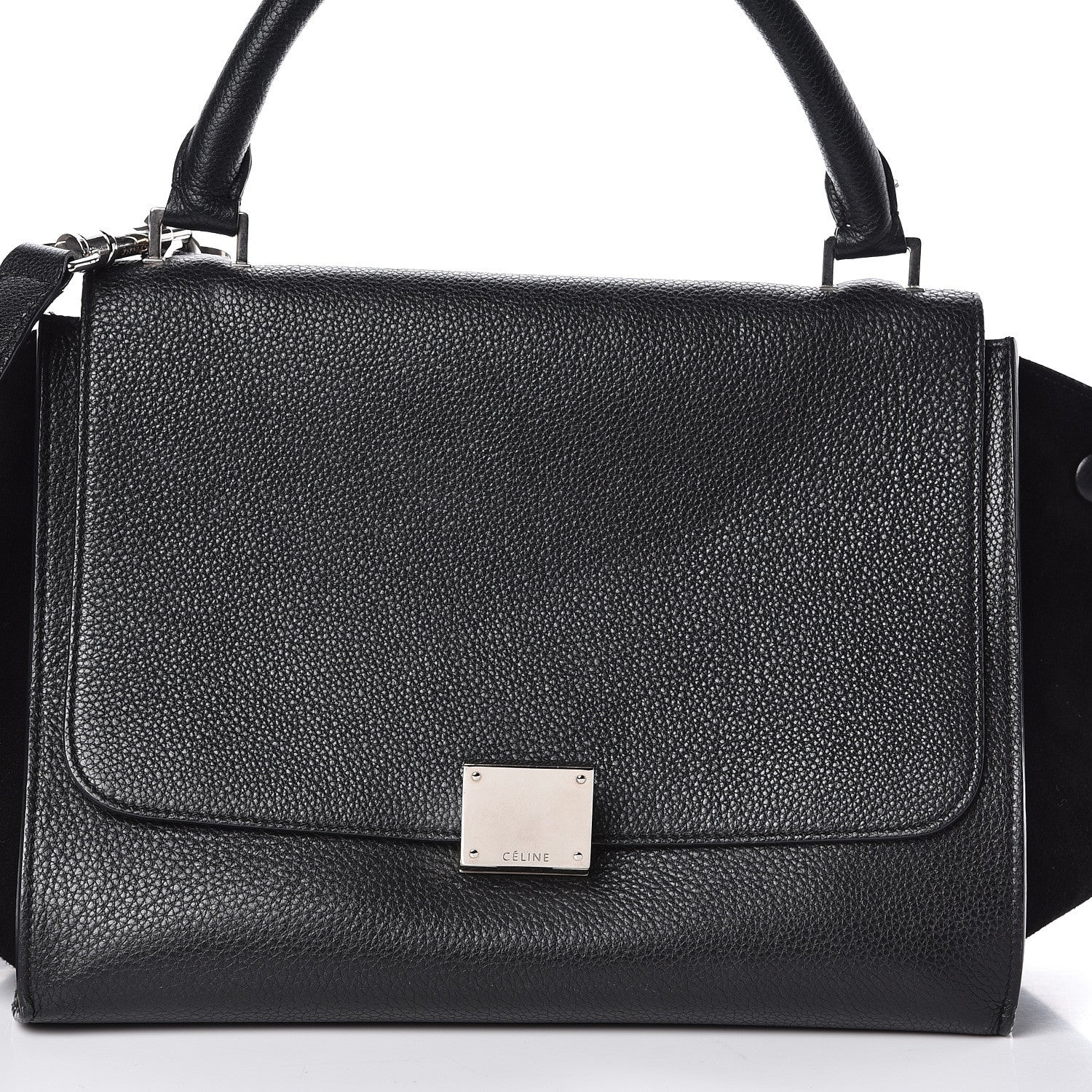 Celine Drummed Calfskin Suede Small Trapeze Black 7 of 9