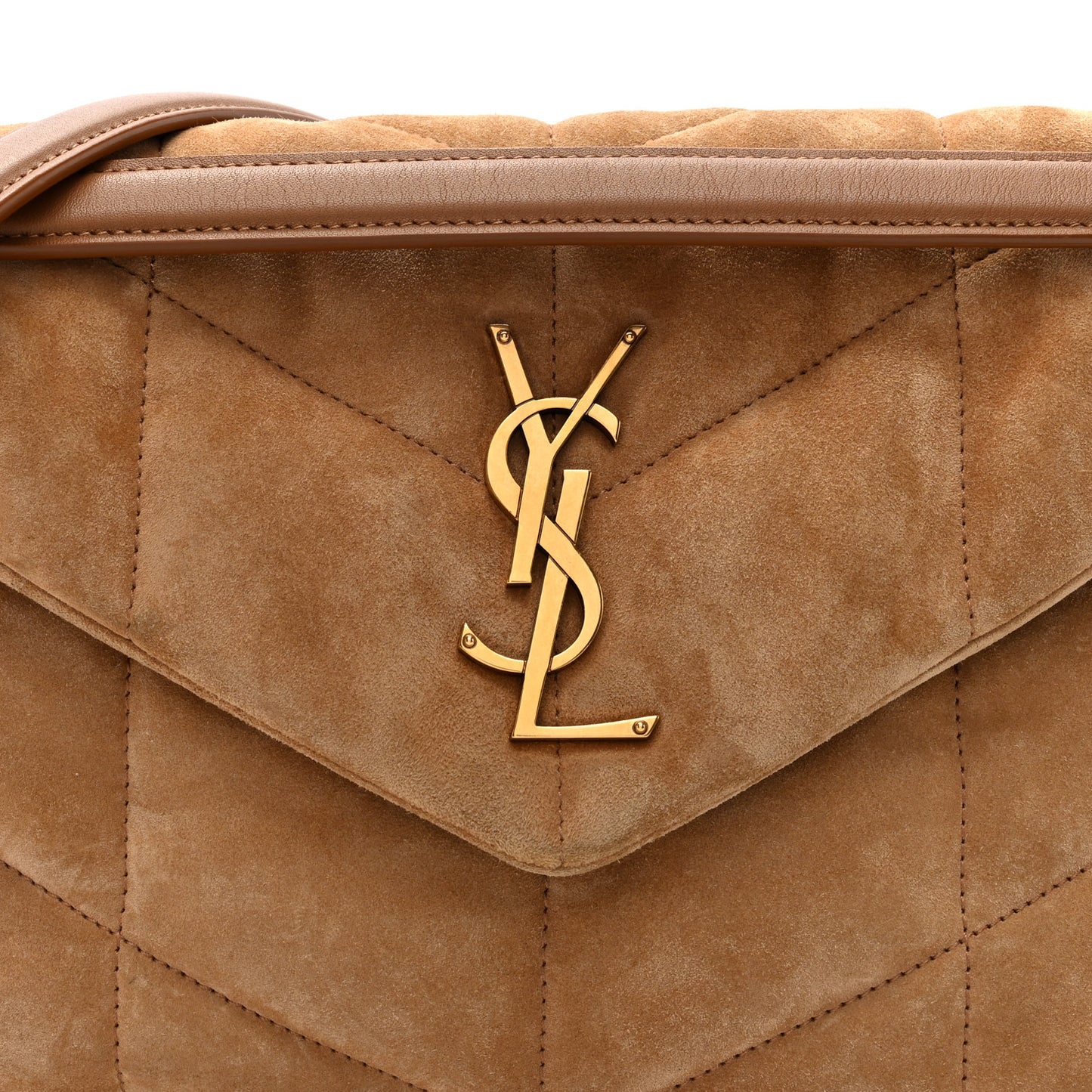 Suede Calfskin Quilted Small Loulou Puffer Monogram Chain Satchel Cinnamon