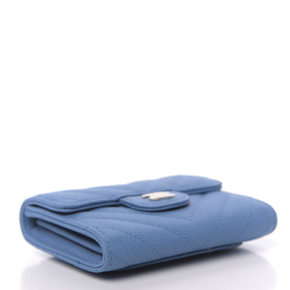 Chanel Caviar Flat Chevron Quilted Flap Card Holder Blue 4 of 9