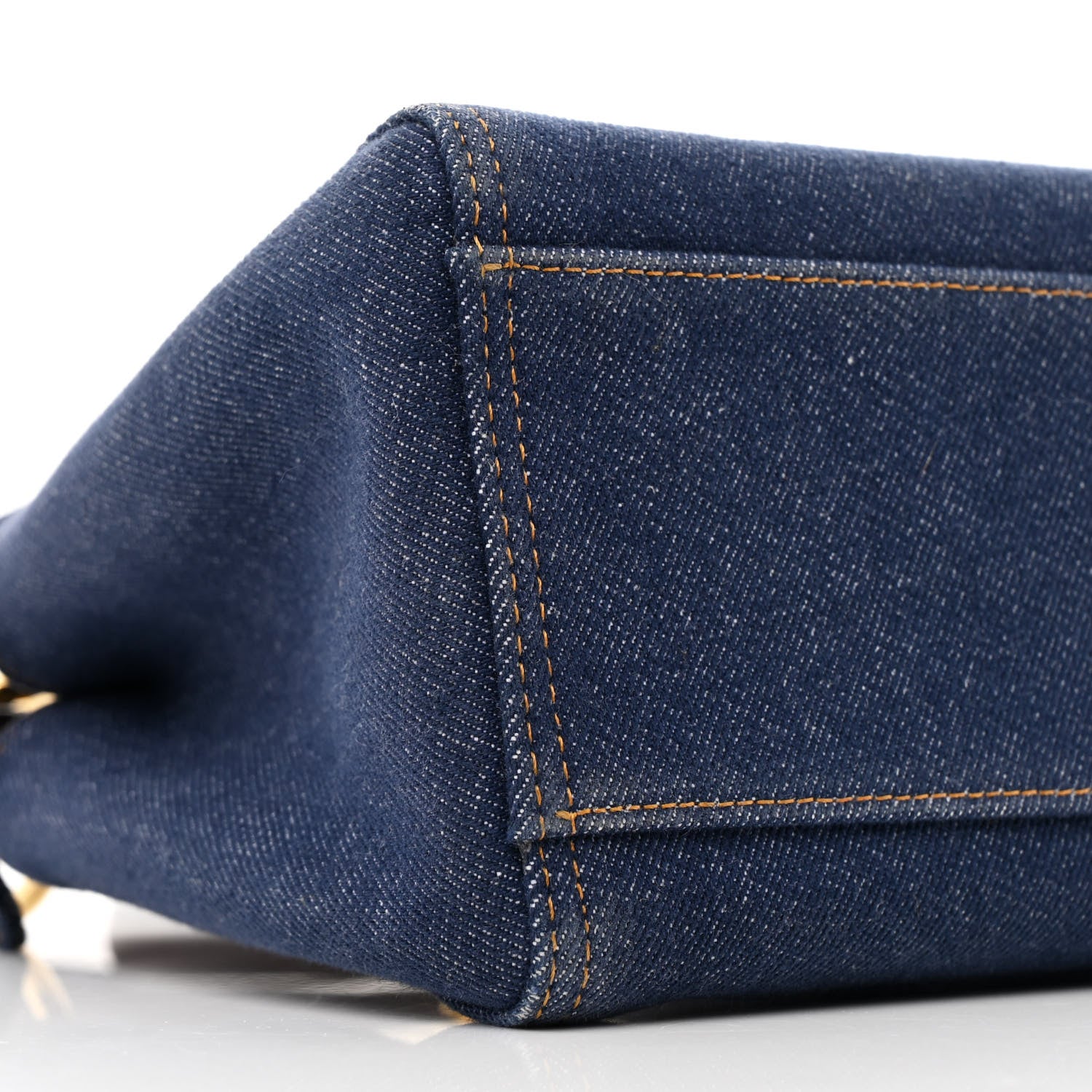 Fendi Denim Fabric Jacquard Cuoio FF 1974 Mini Peekaboo Iconic Satchel Blue Tobacco Moro 10 of 11