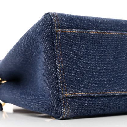 Fendi Denim Fabric Jacquard Cuoio FF 1974 Mini Peekaboo Iconic Satchel Blue Tobacco Moro 10 of 11