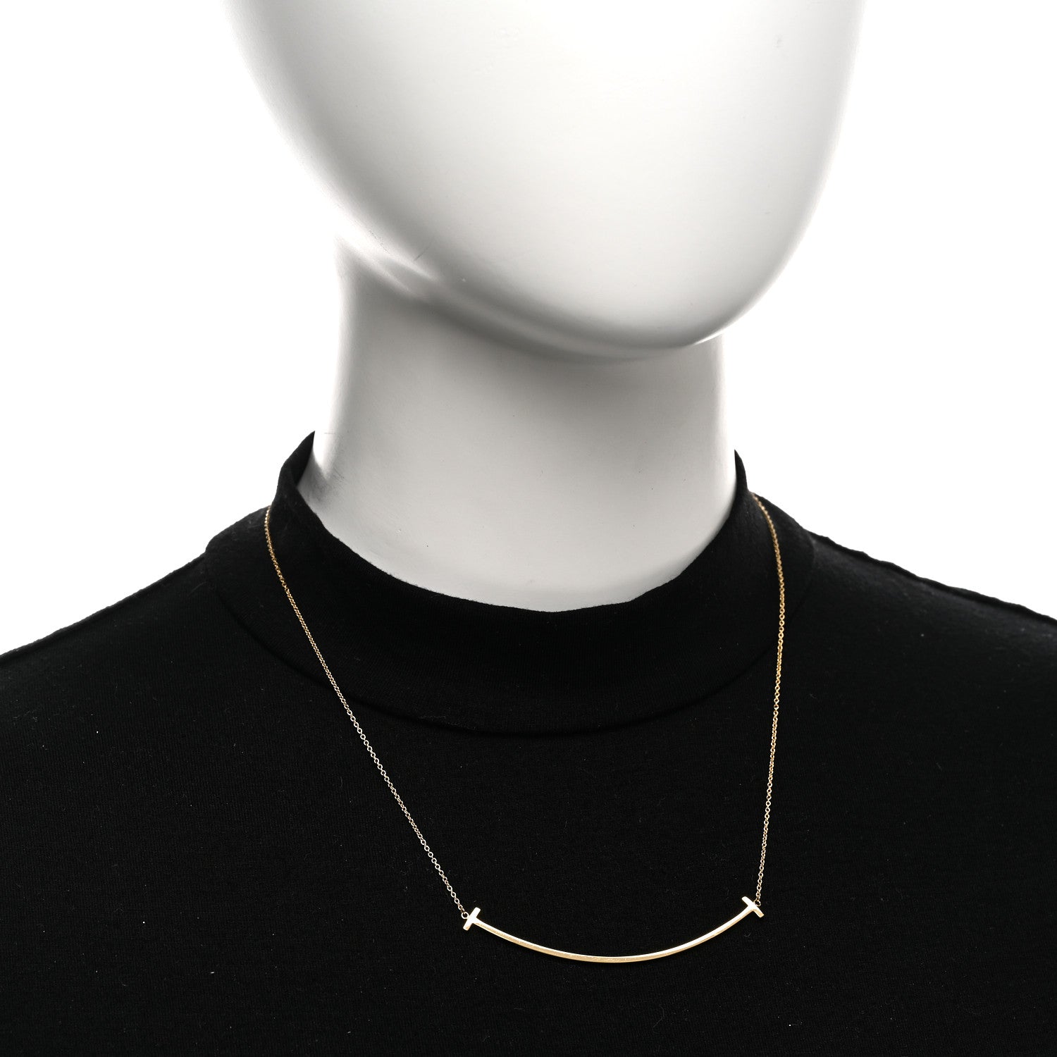 Tiffany 18K Yellow Gold Large T Smile Pendant Necklace 2 of 4