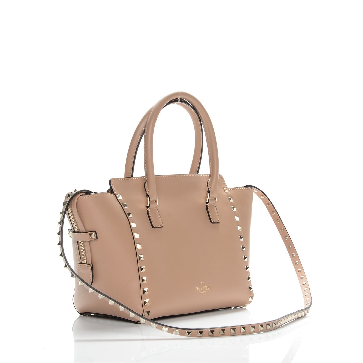 Vitello Small Rockstud Double Handle Tote Soft Noisette
