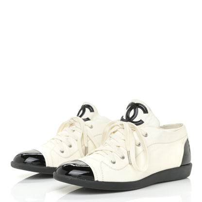 Chanel Lambskin Patent Cap Toe CC Sneakers 39 White Black 3 of 19